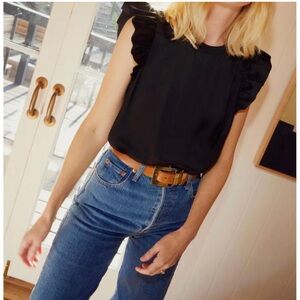Nation LTD Black Sleeveless Ruffled Blouse
